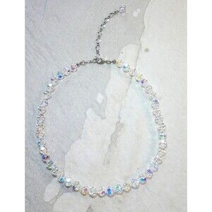 Swarovski Aurora Borealis Faceted Crystal Bead Coker Necklace Not Signed